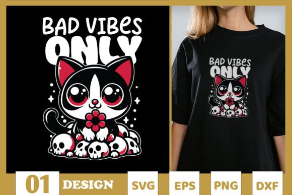 Bad Vibes Only Funny Skull Cat SVG Review