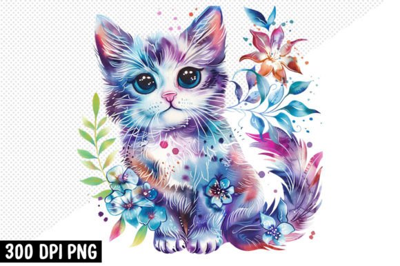 Cute Cat Kitten in Flowers Clipart PNG