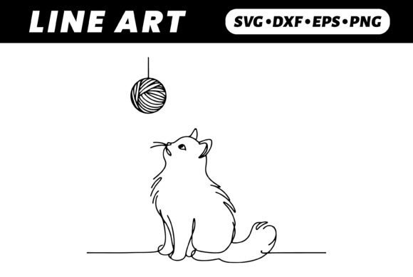 Cute Cat Watching Yarn Ball Embroidery