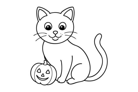 Halloween Cat SVG PNG Line Art Review