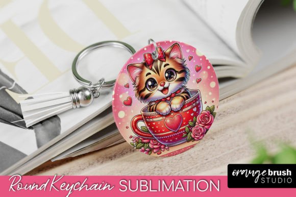 Round Keychain with Cat Valentines PNG Review