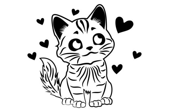 Valentine Cat Outline Vector Silhouette Review