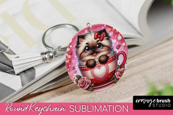 Valentine Round Keychain PNG Cute Cat