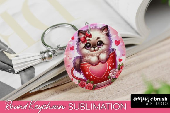 Valentine's Day Round Keychain Cat PNG