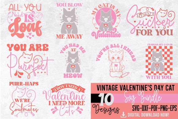 Vintage Valentine's Cat SVG Bundle Review